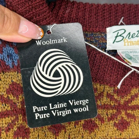 Brettons Private Label Vintage Wool Sweater Mens XL Fair Isle Pattern Woolmark